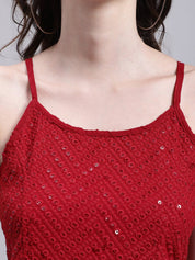 Women's Maroon Chikankari Sequen Work Empire Top - JNT_2014Maroon_XS