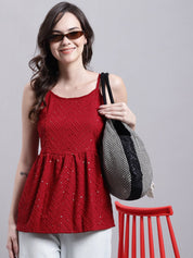 Women's Maroon Chikankari Sequen Work Empire Top - JNT_2014Maroon_XS