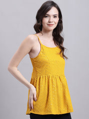 Women's Mustard Chikankari Sequen Work Empire Top - JNT_2014Mustard_XS