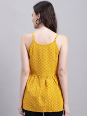 Women's Mustard Chikankari Sequen Work Empire Top - JNT_2013Mustard_XS