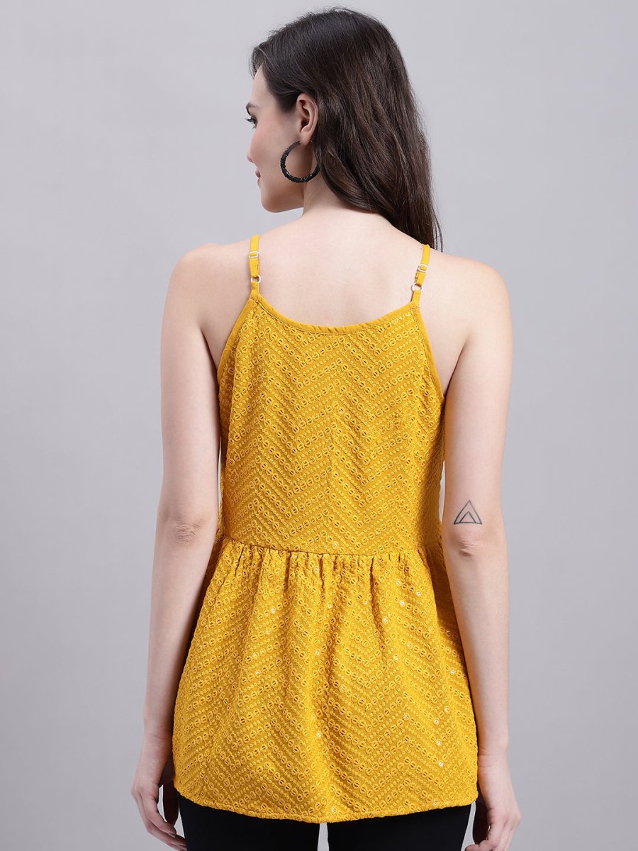 Women's Mustard Chikankari Sequen Work Empire Top - JNT_2014Mustard_XS