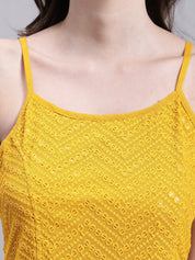 Women's Mustard Chikankari Sequen Work Empire Top - JNT_2014Mustard_XS