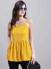 Women's Mustard Chikankari Sequen Work Empire Top - JNT_2014Mustard_XS