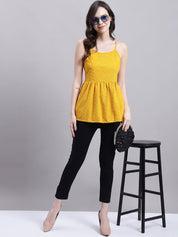 Women's Mustard Chikankari Sequen Work Empire Top - JNT_2014Mustard_XS