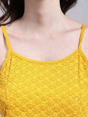 Women's Mustard Chikankari Sequen Work Empire Top - JNT_2013Mustard_XS