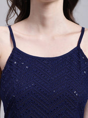 Women's Navy Blue Chikankari Sequen Work Empire Top - JNT_2014Navy_XS