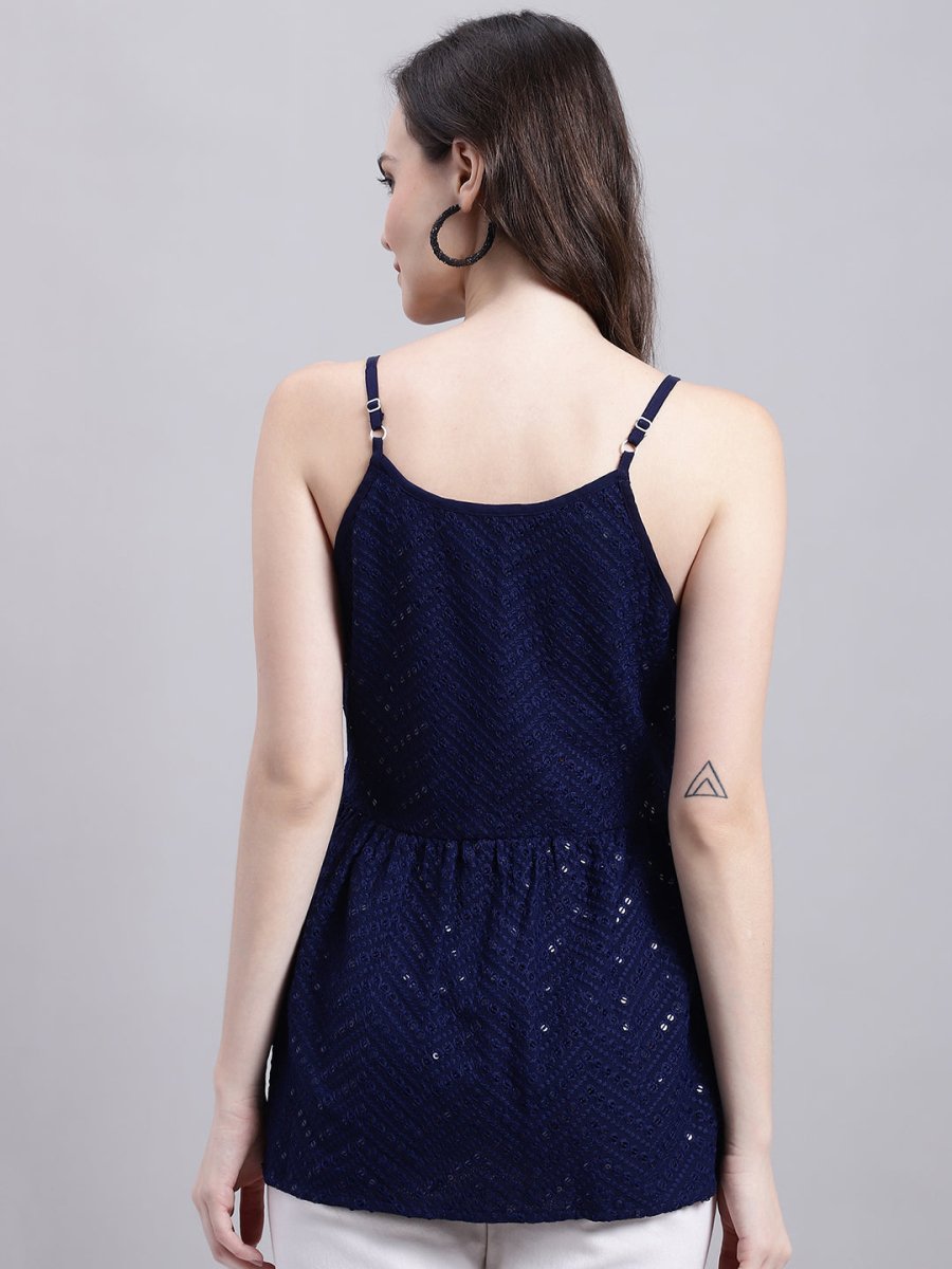 Women's Navy Blue Chikankari Sequen Work Empire Top - JNT_2014Navy_XS