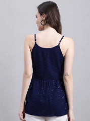 Women's Navy Blue Chikankari Sequen Work Empire Top - JNT_2014Navy_XS