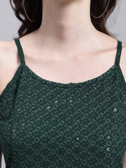 Women's Olive Green Chikankari Sequen Work Empire Top - JNT_2013Olive_XS