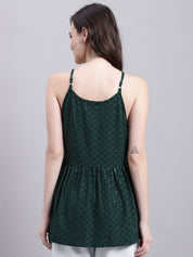 Women's Olive Green Chikankari Sequen Work Empire Top - JNT_2013Olive_XS
