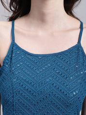 Women's Peacock Blue Chikankari Sequen Work Empire Top - JNT_2014Peacock_XS