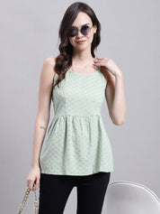Women's Pista Green Chikankari Sequen Work Empire Top - JNT_2013Pista_XS