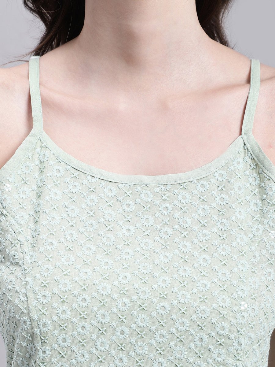 Women's Pista Green Chikankari Sequen Work Empire Top - JNT_2013Pista_XS