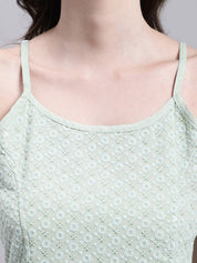 Women's Pista Green Chikankari Sequen Work Empire Top - JNT_2013Pista_XS