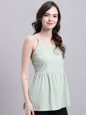 Women's Pista Green Chikankari Sequen Work Empire Top - JNT_2013Pista_XS