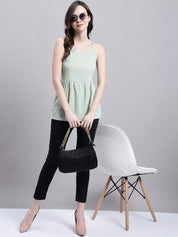 Women's Pista Green Chikankari Sequen Work Empire Top - JNT_2013Pista_XS
