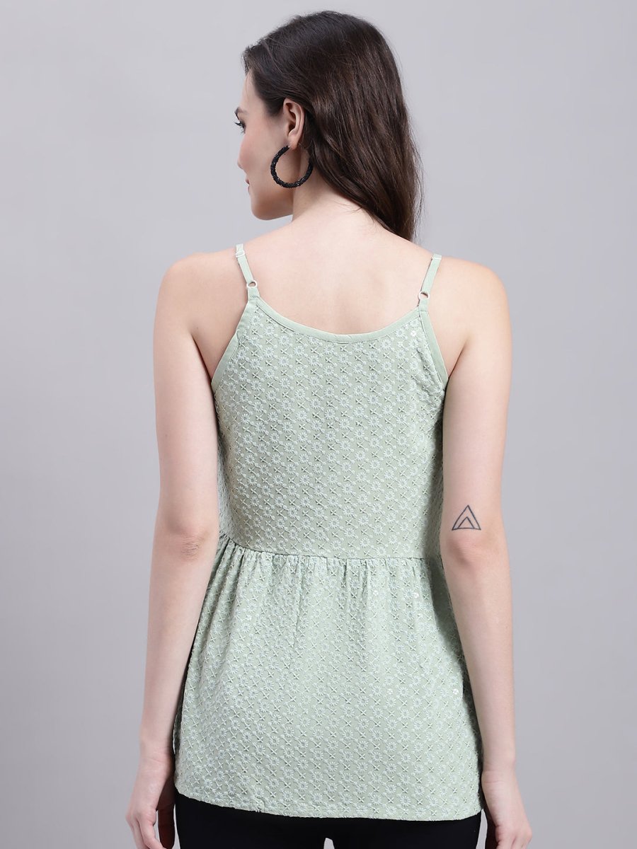 Women's Pista Green Chikankari Sequen Work Empire Top - JNT_2013Pista_XS