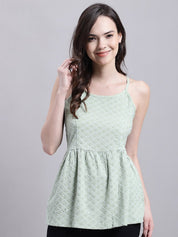 Women's Pista Green Chikankari Sequen Work Empire Top - JNT_2013Pista_XS