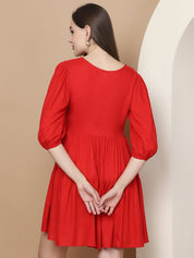 Women's Red Floral Embroidered A-line Dress - JND_1024Red_XS