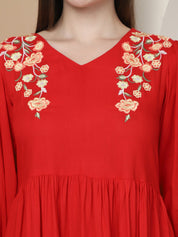 Women's Red Floral Embroidered A-line Dress - JND_1024Red_XS