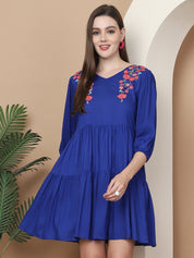 Women's Royal Blue Floral Embroidered A-line Dress - JND_1024Royal_XS