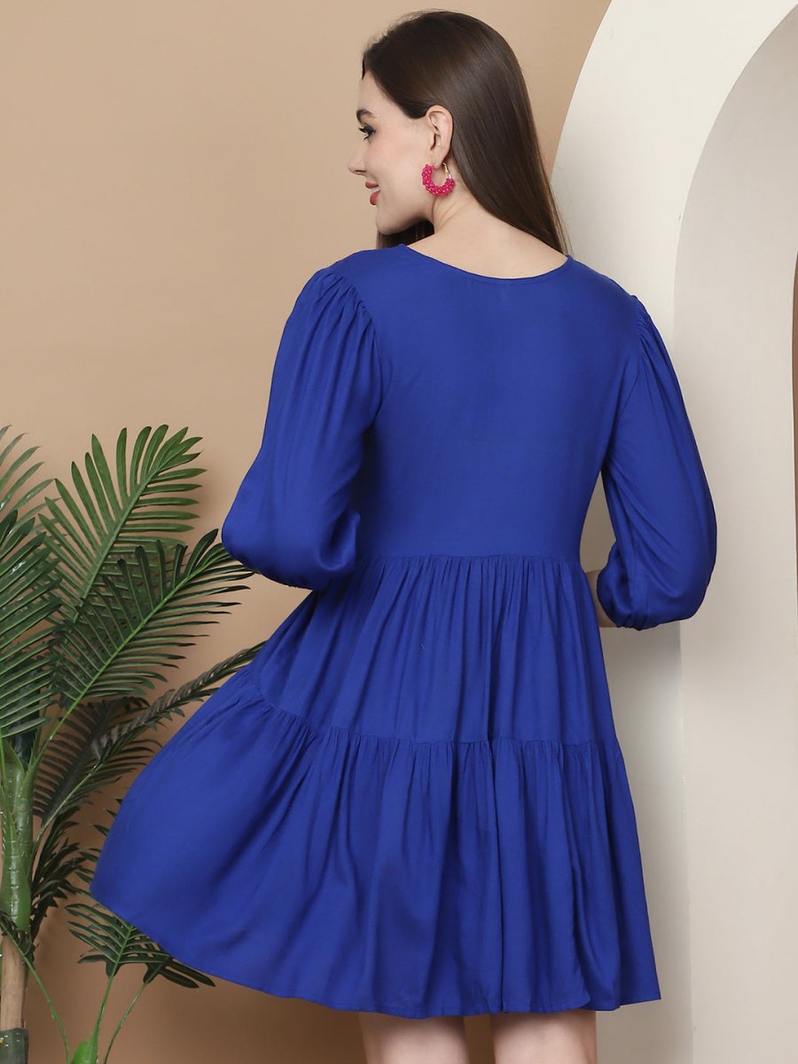 Women's Royal Blue Floral Embroidered A-line Dress - JND_1024Royal_XS