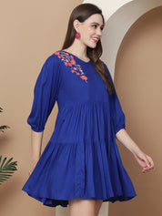 Women's Royal Blue Floral Embroidered A-line Dress - JND_1024Royal_XS