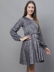 Women's Sequin Velvet A-line dress - JND_1017Grey_XS