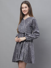 Women's Sequin Velvet A-line dress - JND_1017Grey_XS