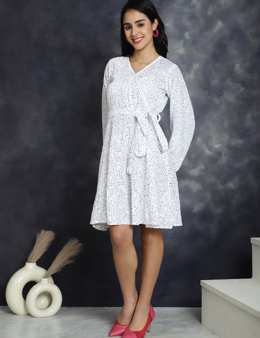 Women's Sequin Velvet A-line dress - JND_1017White_XS