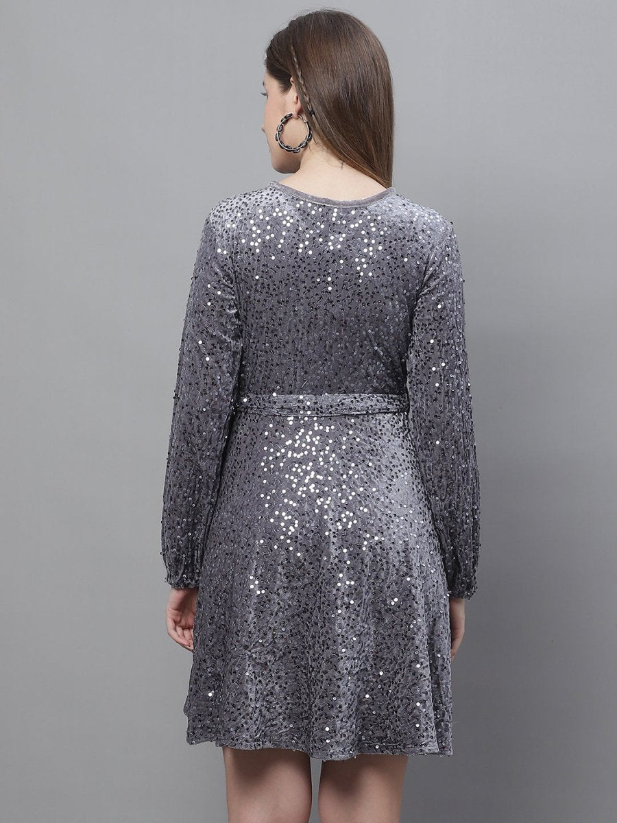 Women's Sequin Velvet A-line dress - JND_1017Grey_XS