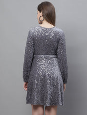 Women's Sequin Velvet A-line dress - JND_1017Grey_XS