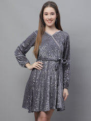 Women's Sequin Velvet A-line dress - JND_1017Grey_XS
