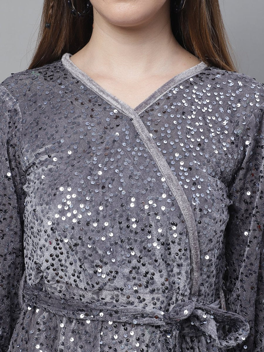 Women's Sequin Velvet A-line dress - JND_1017Grey_XS