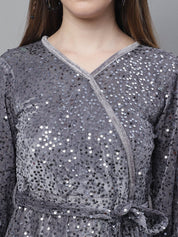 Women's Sequin Velvet A-line dress - JND_1017Grey_XS