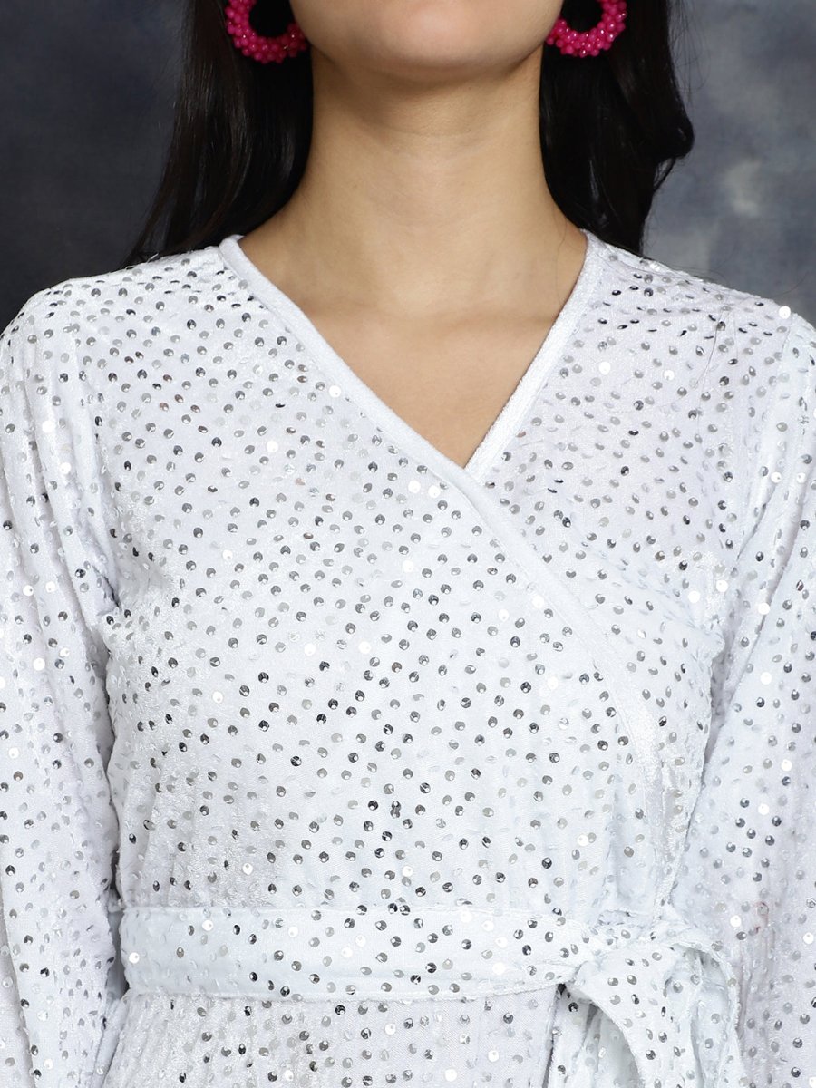 Women's Sequin Velvet A-line dress - JND_1017White_XS