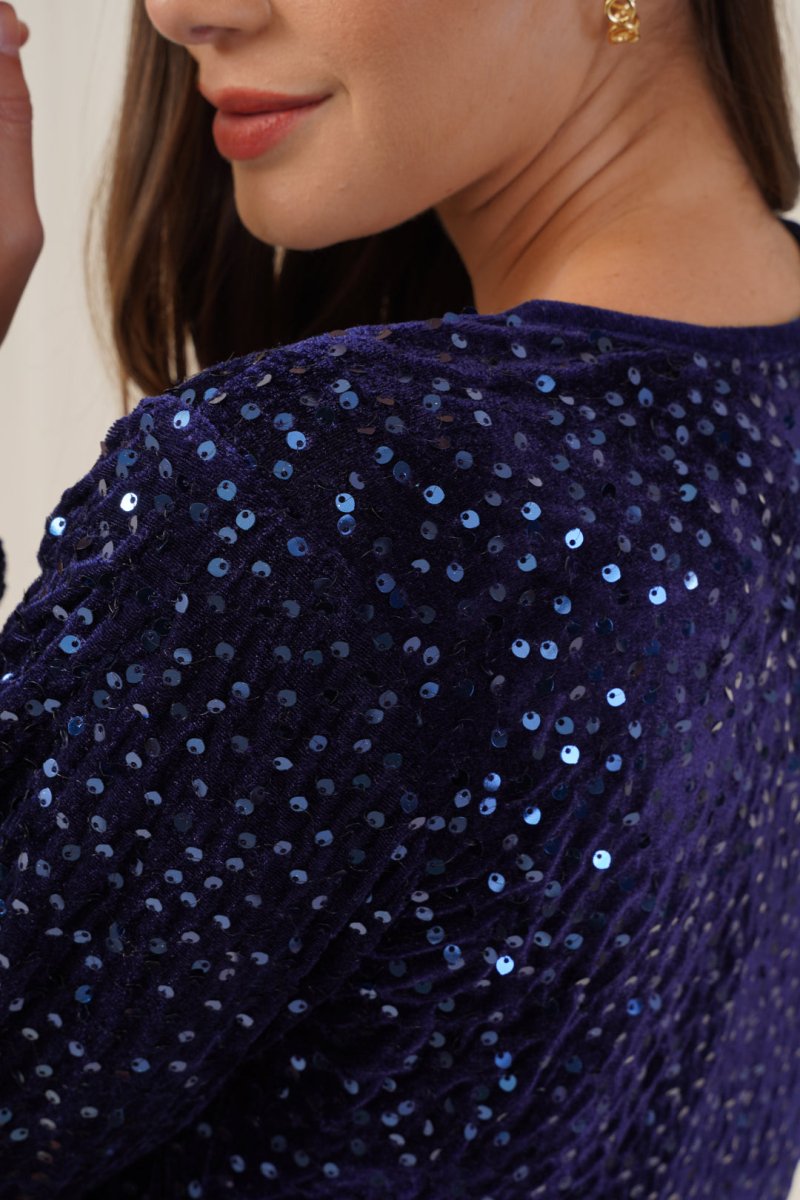 Women's Sequin Velvet A-line dress - JND_1017Navy_XS