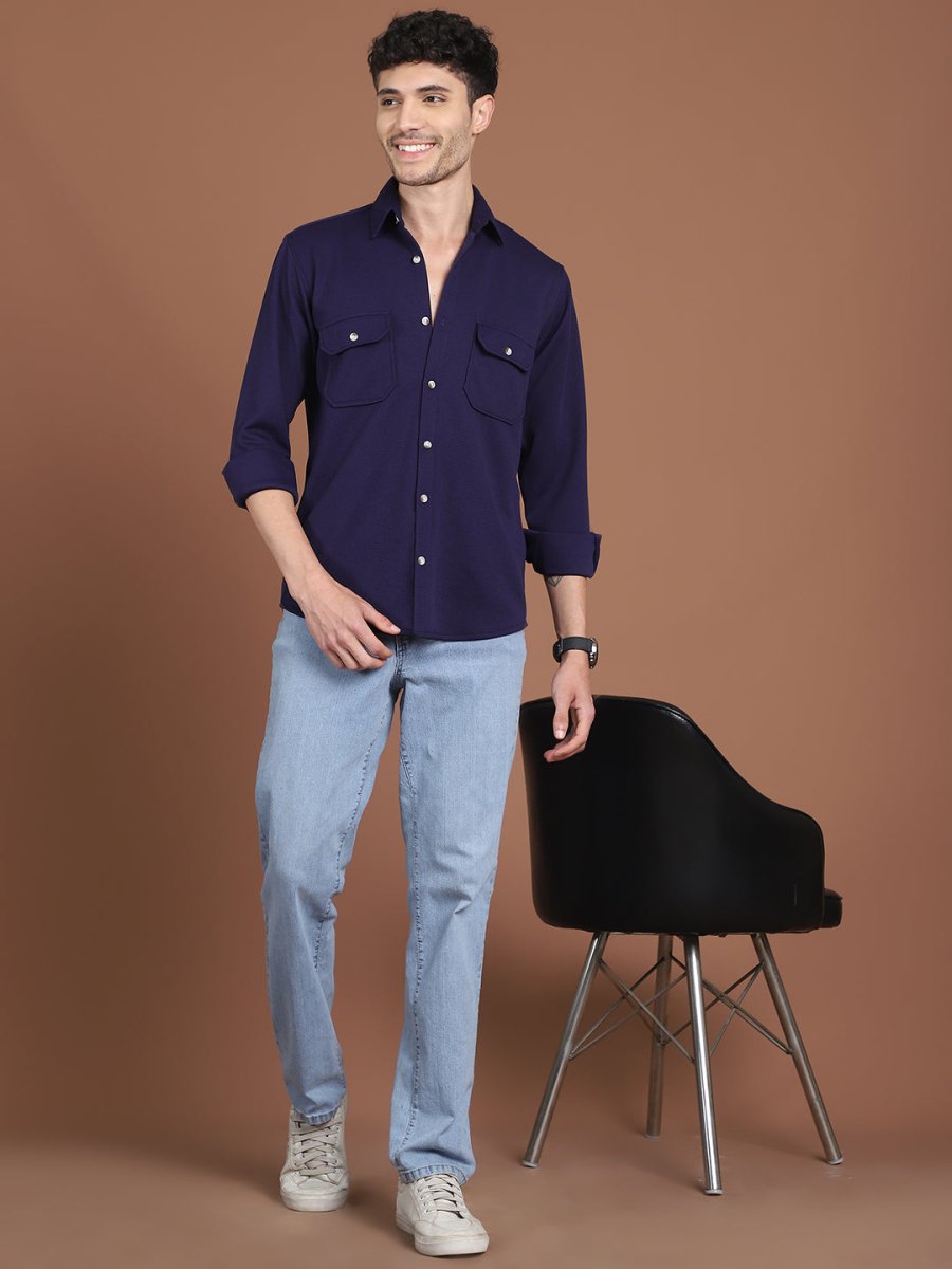 Woven Design Casual Shirt For Men - SF_9026Navy_S