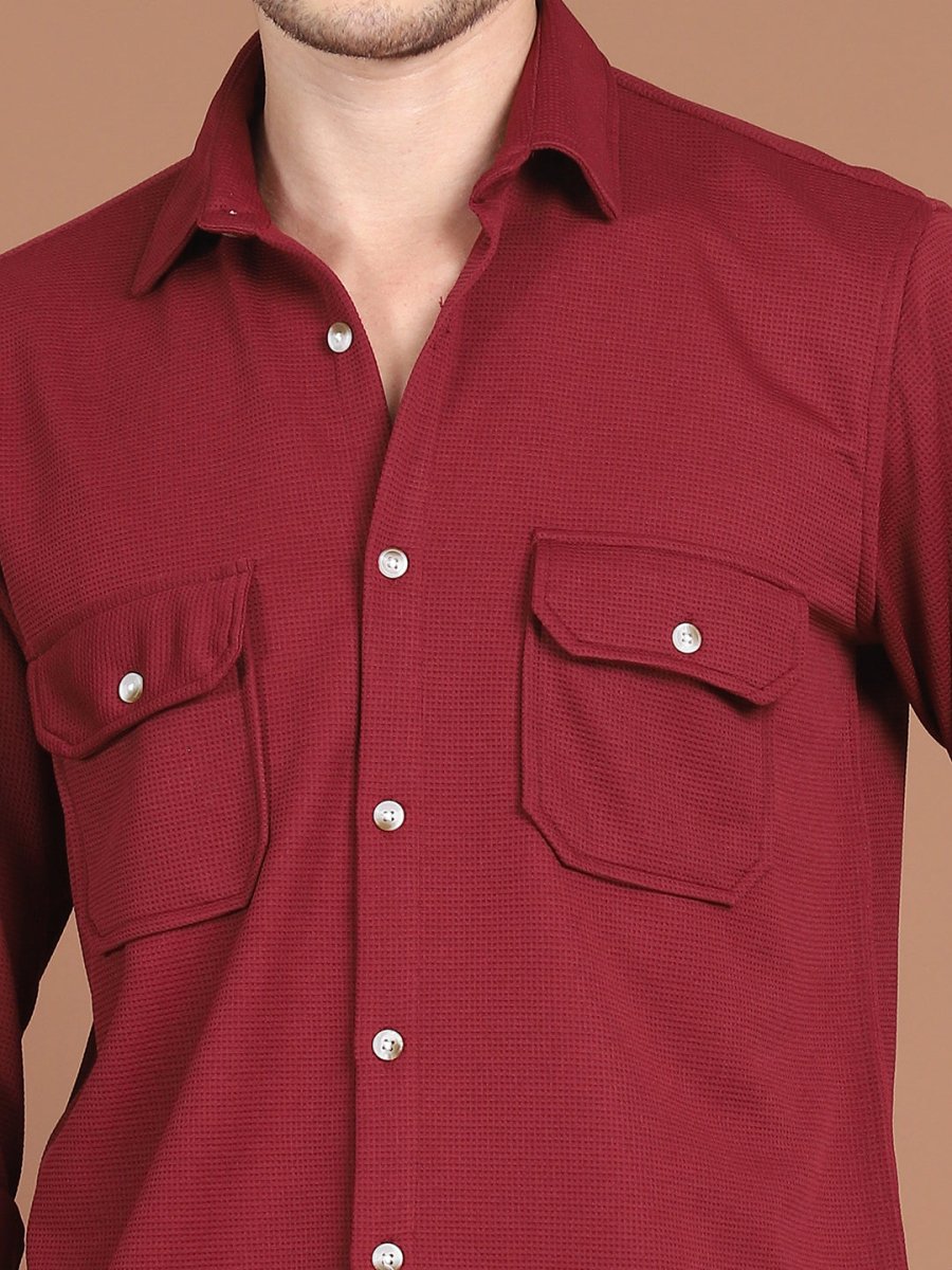 Woven Design Casual Shirt For Men - SF_9026Maroon_S