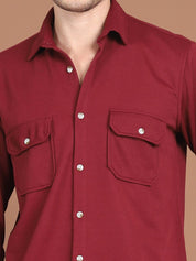 Woven Design Casual Shirt For Men - SF_9026Maroon_S
