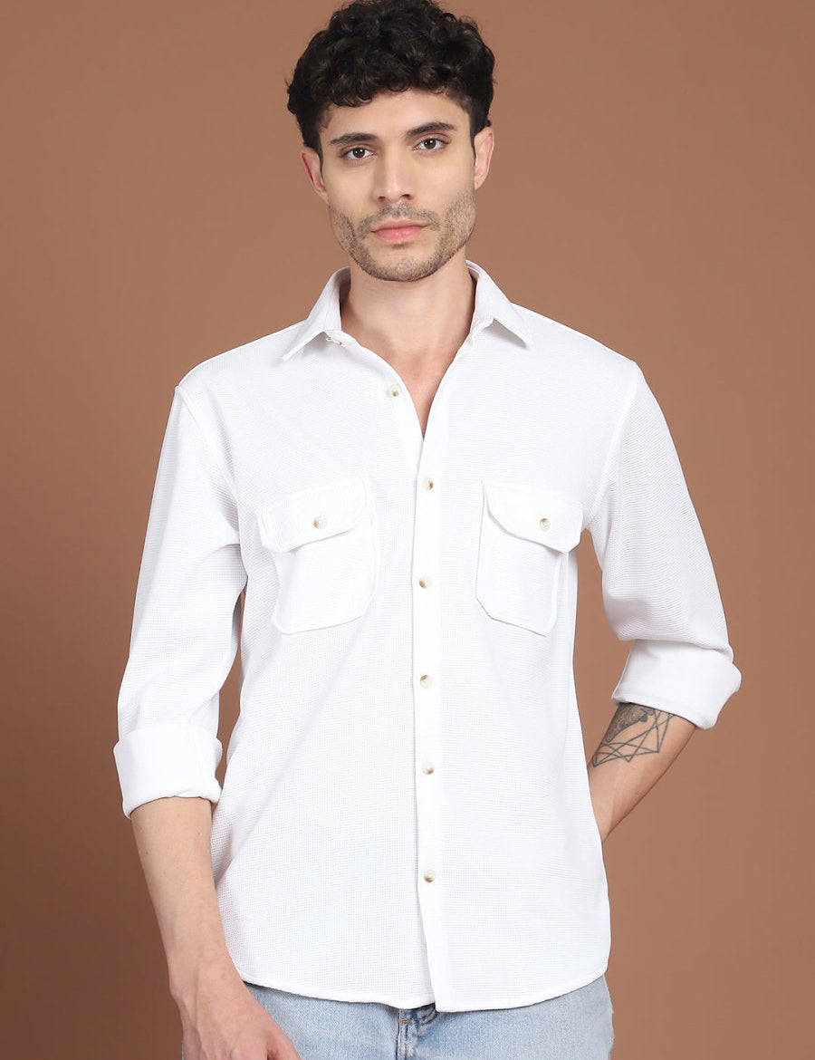 Woven Design Casual Shirt For Men - SF_9026White_S