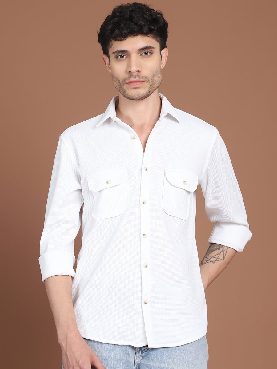 Woven Design Casual Shirt For Men - SF_9026White_S