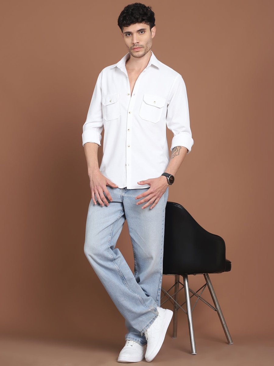 Woven Design Casual Shirt For Men - SF_9026White_S