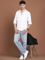Woven Design Casual Shirt For Men - SF_9026White_S