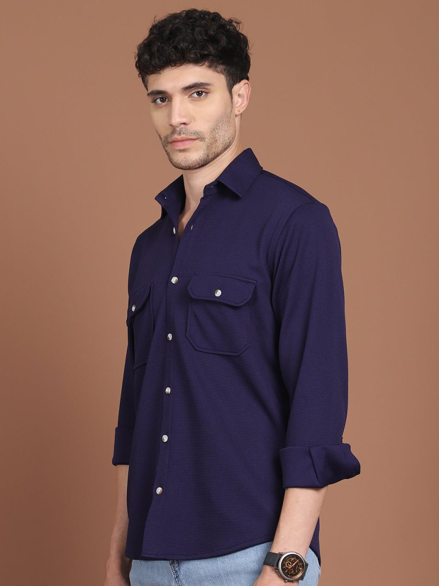 Woven Design Casual Shirt For Men - SF_9026Navy_S