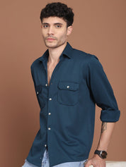 Woven Design Casual Shirt For Men - SF_9026Teal_S