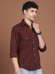 Woven Design Casual Shirt For Men - SF_9026Coffee_S