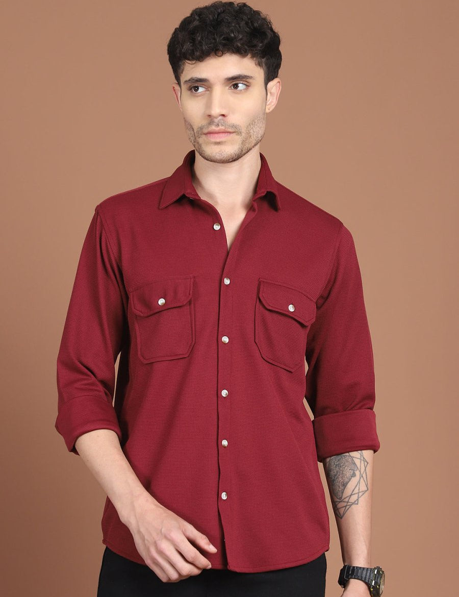 Woven Design Casual Shirt For Men - SF_9026Maroon_S