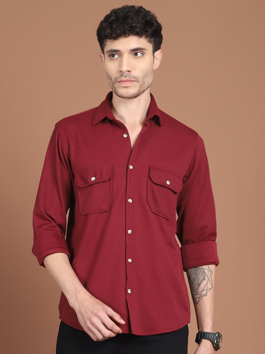 Woven Design Casual Shirt For Men - SF_9026Maroon_S