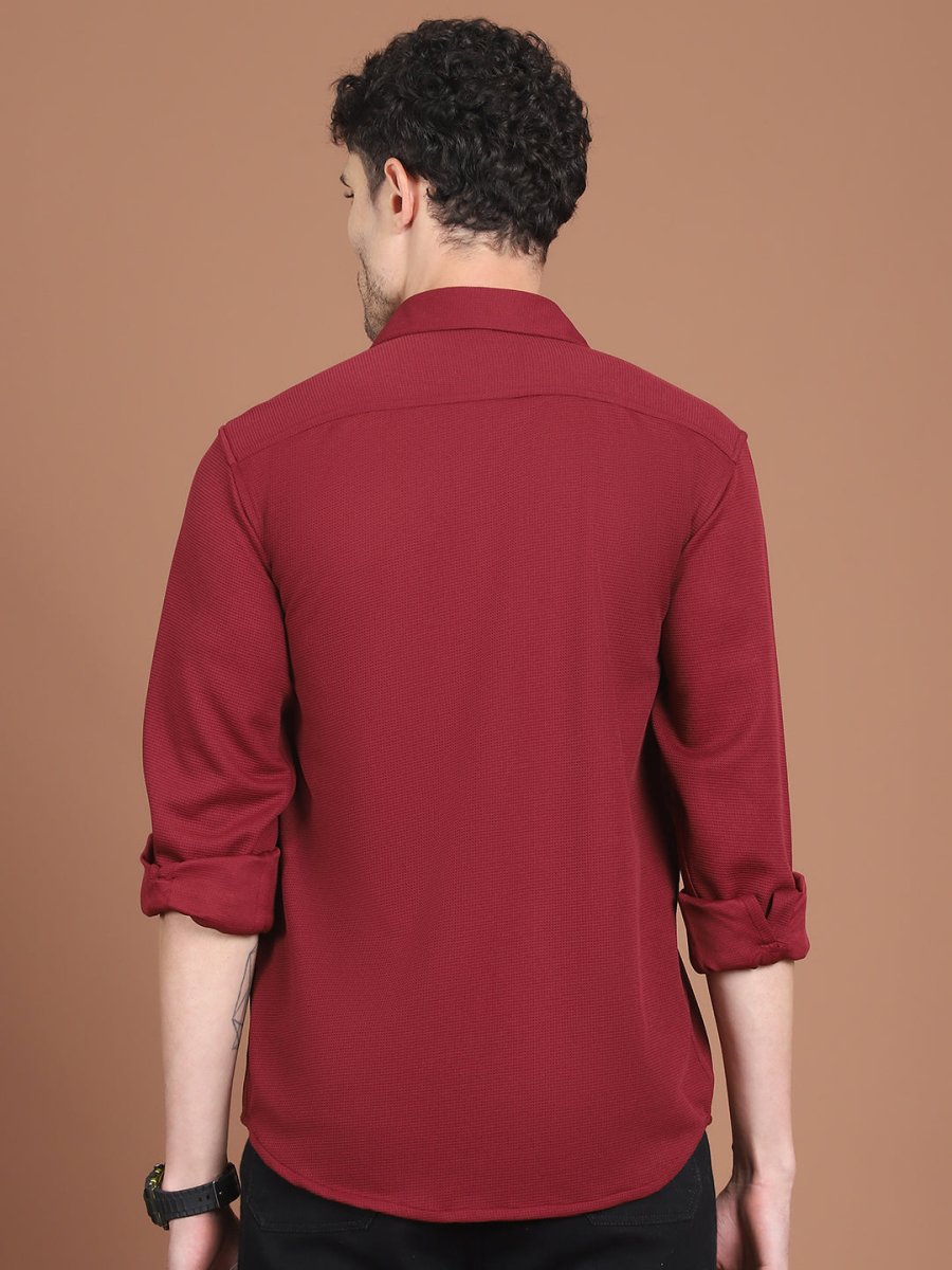 Woven Design Casual Shirt For Men - SF_9026Maroon_S